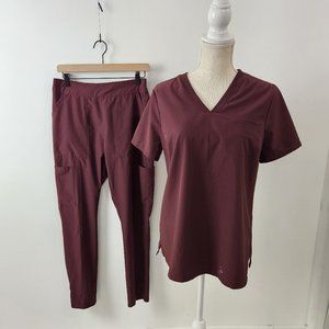 Jaanuu Scrub Set Womens M Red Ribbed V Neck Top Stat Skinny Cargo Pants Nursing